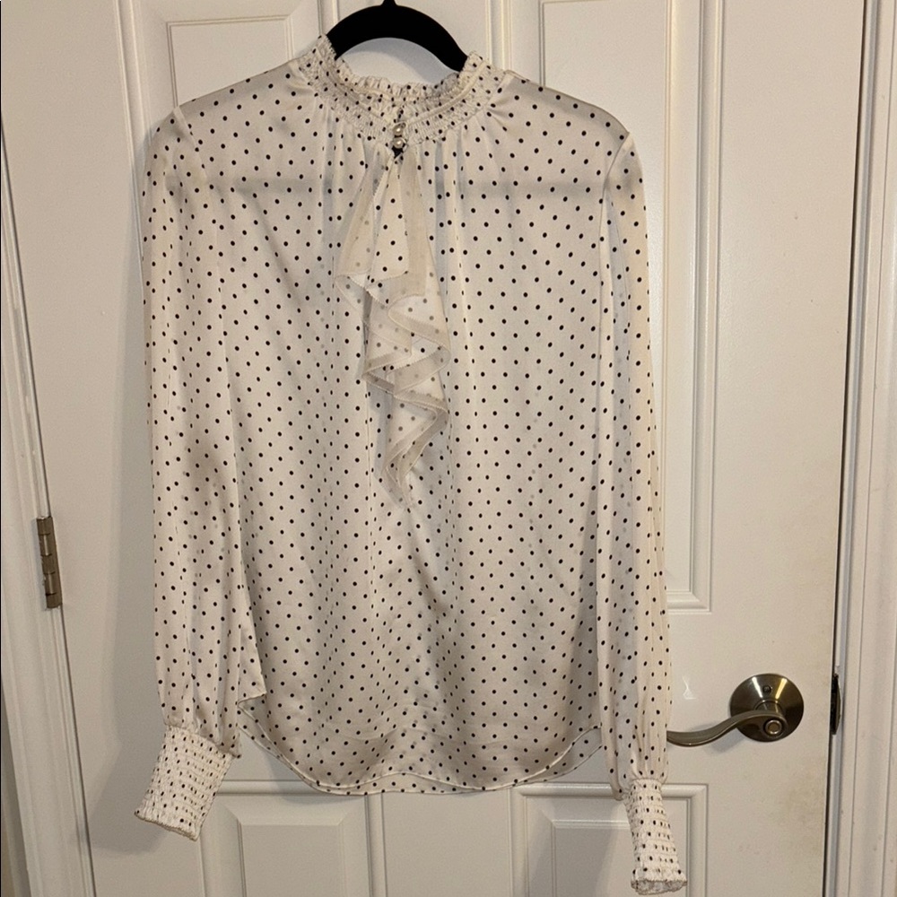 White House Black Market Polka Dot Satin Blouse Like New!